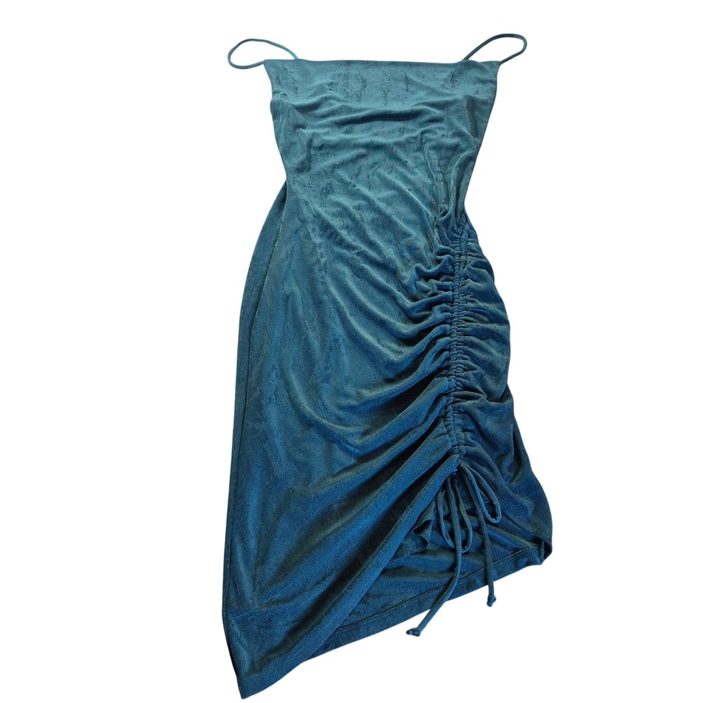 Inspired Hearts Ruched Asymmetrical Dress Womens Medium Teal Y2K Retro Night Out
